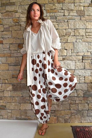 Basso Big Dot Balloon Cuff Pant White & Chocolate